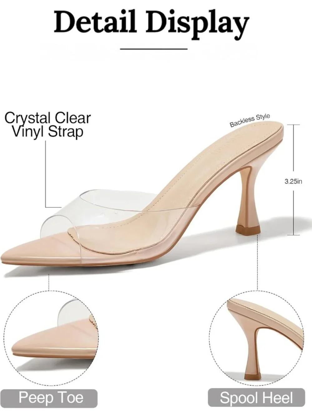 Women's Clear Pointed Open Toe Heeled Sandals Slip On High Heels Dress Shoes
